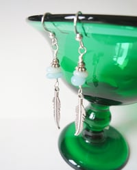 Image 12 of Silver Feather Amazonite Gemstone Earrings, Pierced or Clip On
