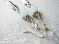 Image 9 of Silver Feather Amazonite Gemstone Earrings, Pierced or Clip On