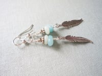 Image 10 of Silver Feather Amazonite Gemstone Earrings, Pierced or Clip On