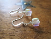 Image 3 of Tiny Crystal Cube Earrings, Pierced or Clip On