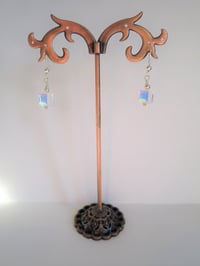 Image 4 of Tiny Crystal Cube Earrings, Pierced or Clip On