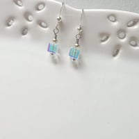 Image 1 of Tiny Crystal Cube Earrings, Pierced or Clip On