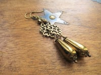 Image 5 of Bohemian Bronze Earrings with Metallic Czech Glass Drops 
