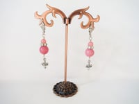 Image 6 of 1920s Style Fleur de Lis Earrings in Dusky Pink, Pierced or Clip On