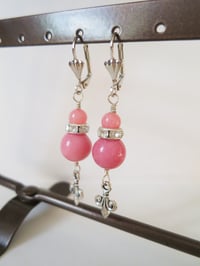 Image 2 of 1920s Style Fleur de Lis Earrings in Dusky Pink, Pierced or Clip On