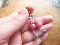 Image 4 of 1920s Style Fleur de Lis Earrings in Dusky Pink, Pierced or Clip On