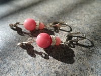 Image 5 of 1920s Style Fleur de Lis Earrings in Dusky Pink, Pierced or Clip On