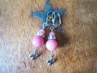 Image 3 of 1920s Style Fleur de Lis Earrings in Dusky Pink, Pierced or Clip On