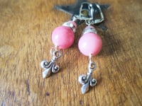 Image 8 of 1920s Style Fleur de Lis Earrings in Dusky Pink, Pierced or Clip On