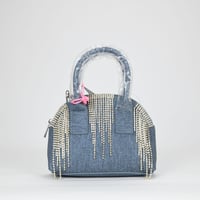 Image 1 of Like Dreams Half Moon Denim Rhinestone Crossbody Purse - Denim Blue