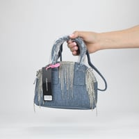 Image 3 of Like Dreams Half Moon Denim Rhinestone Crossbody Purse - Denim Blue