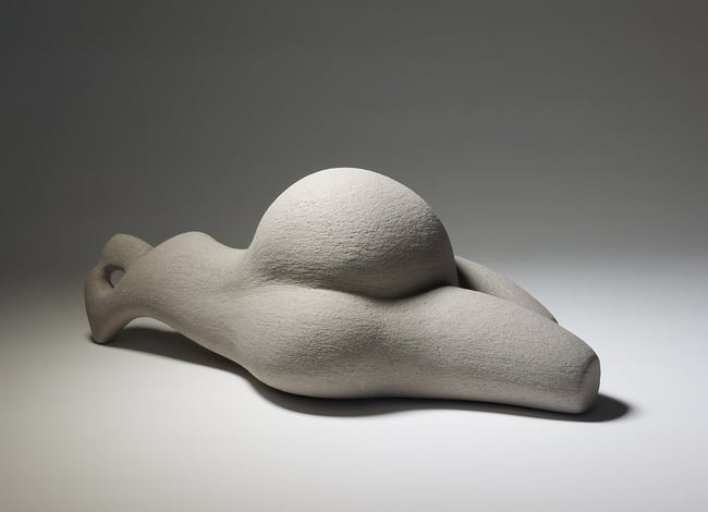 Resting Woman - Hand-Built Grey Ceramic Sculpture