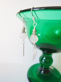 Image 14 of Silver Angel Wings Rose Quartz Gemstone Earrings, Pierced or Clip On