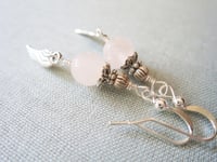 Image 8 of Silver Angel Wings Rose Quartz Gemstone Earrings, Pierced or Clip On