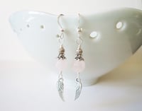 Image 5 of Silver Angel Wings Rose Quartz Gemstone Earrings, Pierced or Clip On