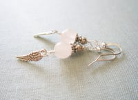 Image 10 of Silver Angel Wings Rose Quartz Gemstone Earrings, Pierced or Clip On