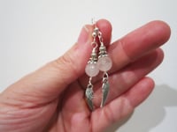 Image 11 of Silver Angel Wings Rose Quartz Gemstone Earrings, Pierced or Clip On