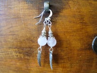 Image 2 of Silver Angel Wings Rose Quartz Gemstone Earrings, Pierced or Clip On