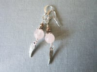 Image 13 of Silver Angel Wings Rose Quartz Gemstone Earrings, Pierced or Clip On