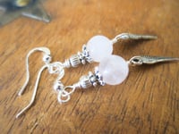 Image 6 of Silver Angel Wings Rose Quartz Gemstone Earrings, Pierced or Clip On