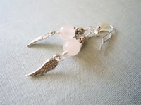 Image 4 of Silver Angel Wings Rose Quartz Gemstone Earrings, Pierced or Clip On