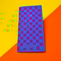Image 1 of Blue with pink checks slim notebook.