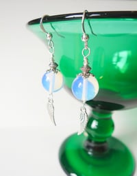 Image 7 of Silver Angel Wings Glass Opalite Earrings, Pierced or Clip On