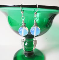 Image 5 of Silver Angel Wings Glass Opalite Earrings, Pierced or Clip On