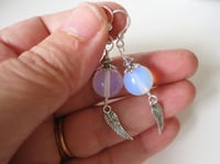 Image 8 of Silver Angel Wings Glass Opalite Earrings, Pierced or Clip On