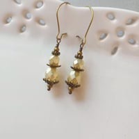 Image 1 of Czech Glass Faceted Bead Earrings in Ivory Satin & Bronze