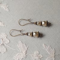 Image 7 of Czech Glass Faceted Bead Earrings in Ivory Satin & Bronze