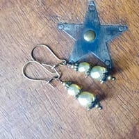 Image 5 of Czech Glass Faceted Bead Earrings in Ivory Satin & Bronze