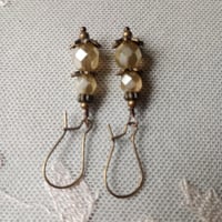 Image 10 of Czech Glass Faceted Bead Earrings in Ivory Satin & Bronze