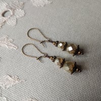 Image 3 of Czech Glass Faceted Bead Earrings in Ivory Satin & Bronze