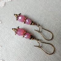 Image 9 of Czech Glass Faceted Bead Earrings in Opalescent Pink & Bronze