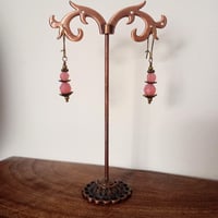 Image 5 of Czech Glass Faceted Bead Earrings in Opalescent Pink & Bronze