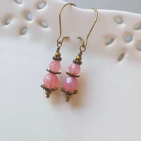 Image 1 of Czech Glass Faceted Bead Earrings in Opalescent Pink & Bronze