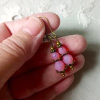Image 3 of Czech Glass Faceted Bead Earrings in Opalescent Pink & Bronze