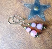 Image 2 of Czech Glass Faceted Bead Earrings in Opalescent Pink & Bronze