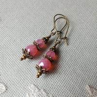Image 8 of Czech Glass Faceted Bead Earrings in Opalescent Pink & Bronze
