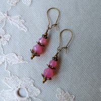Image 4 of Czech Glass Faceted Bead Earrings in Opalescent Pink & Bronze