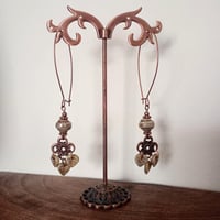 Image 5 of Long Bohemian Czech Glass Leaf Earrings in Aged Grey & Antique Copper