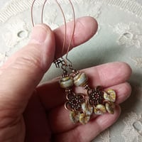 Image 3 of Long Bohemian Czech Glass Leaf Earrings in Aged Grey & Antique Copper