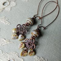 Image 6 of Long Bohemian Czech Glass Leaf Earrings in Aged Grey & Antique Copper