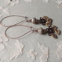 Image 7 of Long Bohemian Czech Glass Leaf Earrings in Aged Grey & Antique Copper