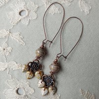 Image 4 of Long Bohemian Czech Glass Leaf Earrings in Aged Grey & Antique Copper