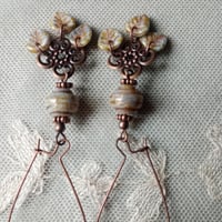 Image 10 of Long Bohemian Czech Glass Leaf Earrings in Aged Grey & Antique Copper