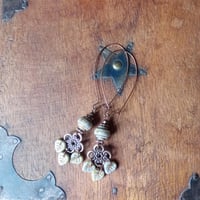 Image 8 of Long Bohemian Czech Glass Leaf Earrings in Aged Grey & Antique Copper