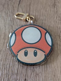 Image 1 of Mario Mushroom - Cute Video Game Glitter Epoxy Acrylic Keychain Charm