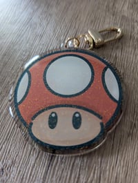 Image 3 of Mario Mushroom - Cute Video Game Glitter Epoxy Acrylic Keychain Charm